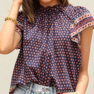 Trovata Birds of Paradis High Neck flutter sleeve top Size Medium
